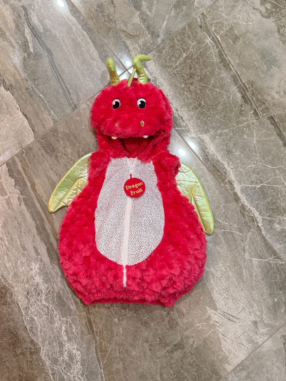 Dragon Fruit Plush Costume Sleeping Sack - Red with Metallic Green Wings